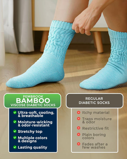 Pembrook Diabetiker Socken für Damen Größe 9-11, Weiche Diabetiker Socken für Frauen & Männer, Nicht einschnürende Socken für geschwollene Füße, Socken für Diabetikerinnen, Bambusviskose Komfortsocken, Pastellfarben 6 Paar