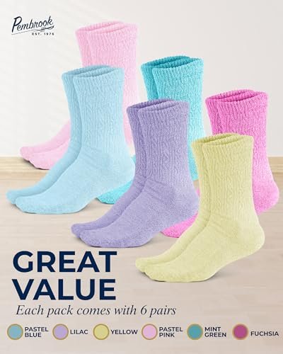 Pembrook Diabetiker Socken für Damen Größe 9-11, Weiche Diabetiker Socken für Frauen & Männer, Nicht einschnürende Socken für geschwollene Füße, Socken für Diabetikerinnen, Bambusviskose Komfortsocken, Pastellfarben 6 Paar