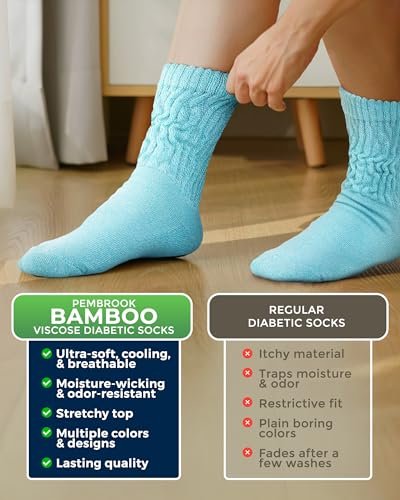 Pembrook Diabetiker Socken für Damen Größe 9-11, Weiche Diabetiker Socken für Frauen & Männer, Nicht einschnürende Socken für geschwollene Füße, Socken für Diabetikerinnen, Bambusviskose Komfortsocken, Pastellfarben 6 Paar