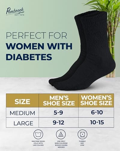Pembrook Diabetikersocken Damen Größe 9-11, Diabetiker-Crew-Socken für Damen und Herren, nicht einschnürende Socken für geschwollene Füße, atmungsaktive Socken aus Bambusviskose, Alltagskomfort Socken, Erdtöne 6 Paar