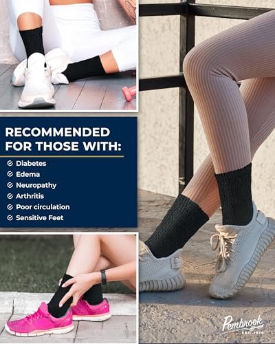 Pembrook Diabetikersocken für Damen & Herren, Größe 9-11, Nicht einschnürende Socken für geschwollene Füße, Bambus-Viskose-Feuchtigkeitsableitende Socken, Schwarz, 6 Paar
