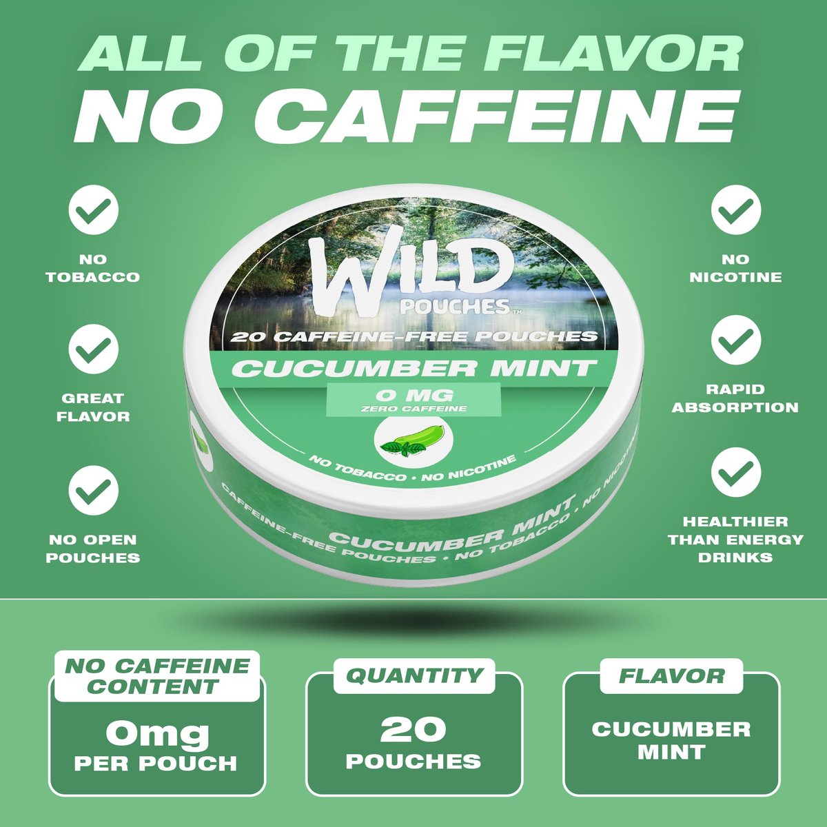 Wild 0mg Nikotinfreie Beutel Kein Koffein Gurke Minze - 20 koffeinfreie Beutel
