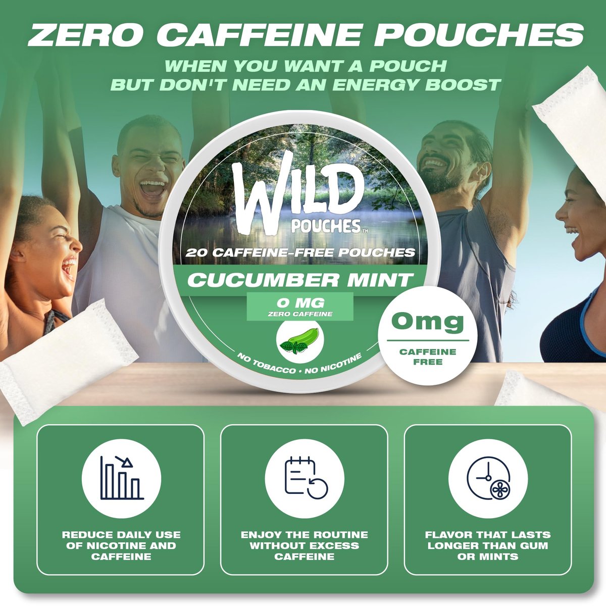 Wild 0mg Nikotinfreie Beutel Kein Koffein Gurke Minze - 20 koffeinfreie Beutel
