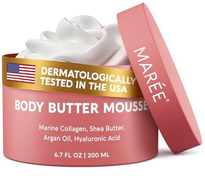 MAREE Whipped Body Butter – Ayurvedische Hautpflege mit Vanille, Sheabutter, Meeres-Kollagen & Arganöl – Feuchtigkeitsspender für trockene Haut – 200 ml
