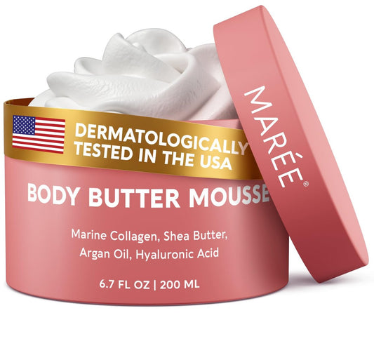 MAREE Whipped Body Butter – Ayurvedische Hautpflege mit Vanille, Sheabutter, Meeres-Kollagen & Arganöl – Feuchtigkeitsspender für trockene Haut – 200 ml