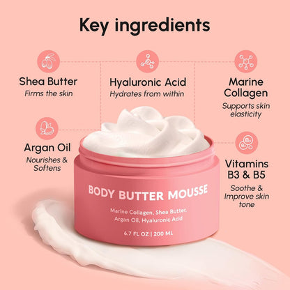 MAREE Whipped Body Butter – Ayurvedische Hautpflege mit Vanille, Sheabutter, Meeres-Kollagen & Arganöl – Feuchtigkeitsspender für trockene Haut – 200 ml