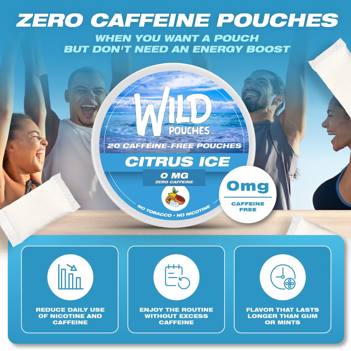 Wild 0mg Nikotinfreie Beutel ohne Koffein Citrus Ice – 20 koffeinfreie Beutel