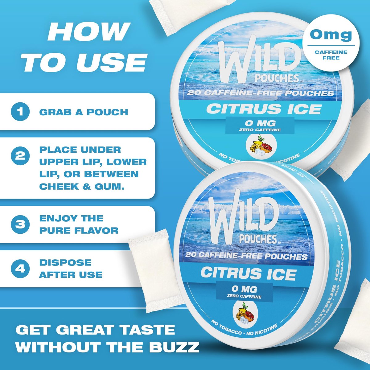 Wild 0mg Nikotinfreie Beutel ohne Koffein Citrus Ice – 20 koffeinfreie Beutel