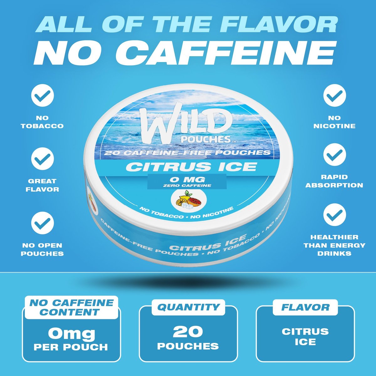 Wild 0mg Nikotinfreie Beutel ohne Koffein Citrus Ice – 20 koffeinfreie Beutel