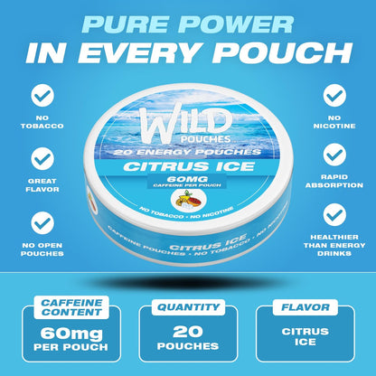 Wild 60mg Koffeinpouches Nikotinfrei Citrus Ice – 20 Energie-Pouches