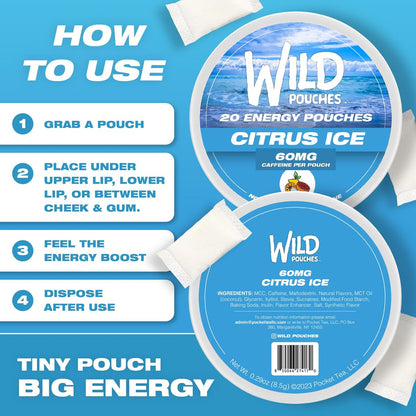 Wild 60mg Koffeinpouches Nikotinfrei Citrus Ice – 20 Energie-Pouches