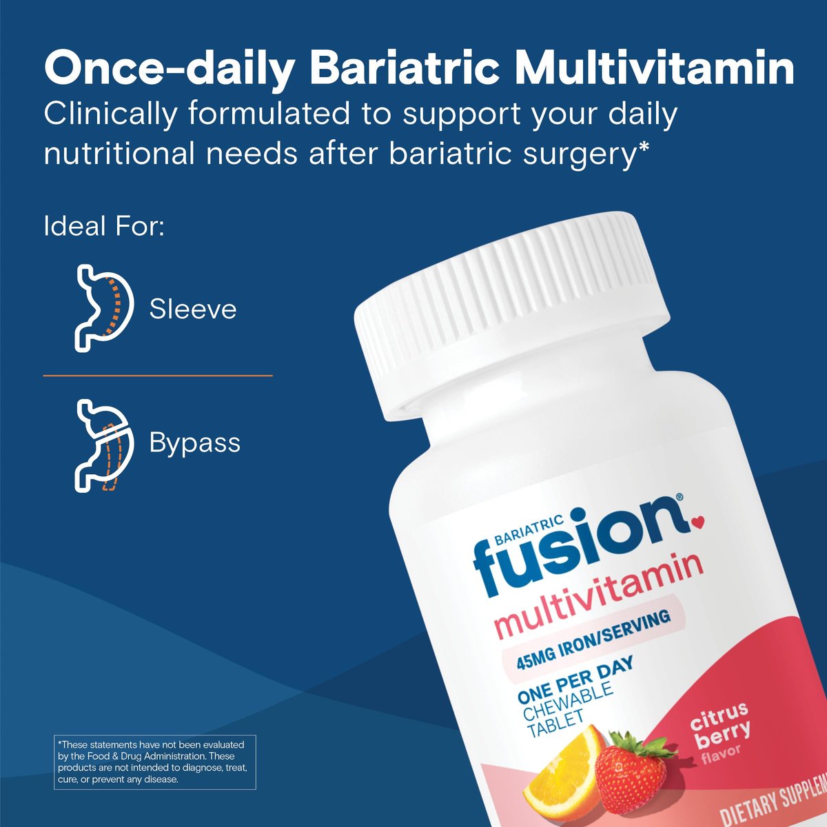 Bariatric Fusion One Per Day Bariatrisches Multivitamin mit Eisen Kautabletten | Zitrusbeer-Geschmack | Vitamine für Magenbypass und Schlauchmagen | Nicht-GVO | 30 Stück