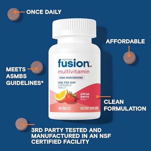 Bariatric Fusion One Per Day Bariatrisches Multivitamin mit Eisen Kautabletten | Zitrusbeer-Geschmack | Vitamine für Magenbypass und Schlauchmagen | Nicht-GVO | 30 Stück