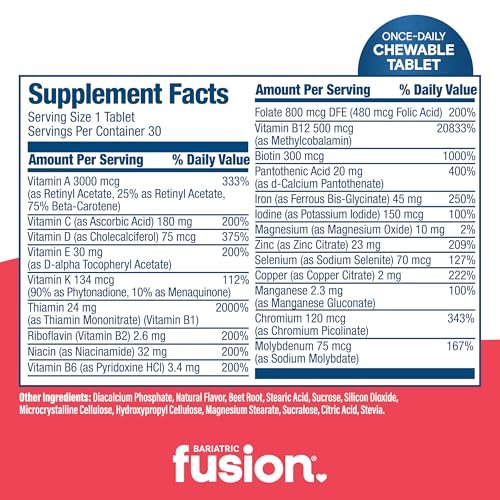 Bariatric Fusion One Per Day Bariatrisches Multivitamin mit Eisen Kautabletten | Zitrusbeer-Geschmack | Vitamine für Magenbypass und Schlauchmagen | Nicht-GVO | 30 Stück