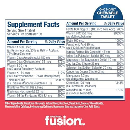 Bariatric Fusion One Per Day Bariatrisches Multivitamin mit Eisen Kautabletten | Zitrusbeer-Geschmack | Vitamine für Magenbypass und Schlauchmagen | Nicht-GVO | 30 Stück