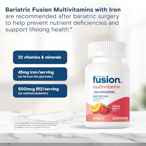 Bariatric Fusion One Per Day Bariatrisches Multivitamin mit Eisen Kautabletten | Zitrusbeer-Geschmack | Vitamine für Magenbypass und Schlauchmagen | Nicht-GVO | 30 Stück