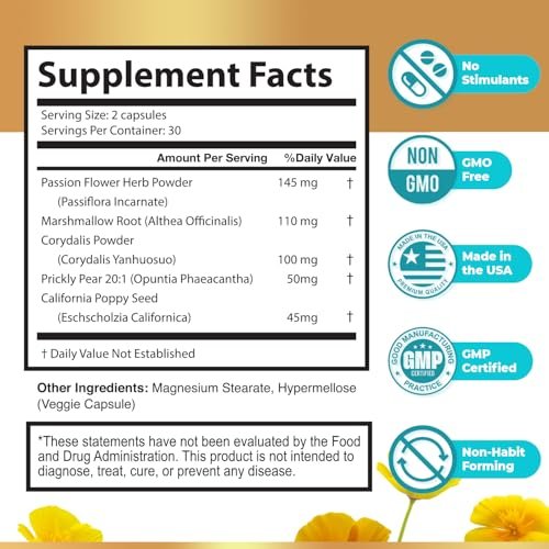 NerveCalm – Natürliches Beruhigungsmittel | Pflanzliche Mischung mit Passionsblume, Feigenkaktus & Kalifornischem Mohn | Vegane Kapseln, Nicht-GVO, 1-Monats-Vorrat | Hergestellt in den USA