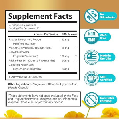 NerveCalm – Natürliches Beruhigungsmittel | Pflanzliche Mischung mit Passionsblume, Feigenkaktus & Kalifornischem Mohn | Vegane Kapseln, Nicht-GVO, 1-Monats-Vorrat | Hergestellt in den USA
