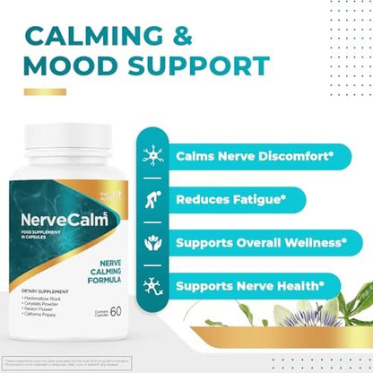 NerveCalm – Natürliches Beruhigungsmittel | Pflanzliche Mischung mit Passionsblume, Feigenkaktus & Kalifornischem Mohn | Vegane Kapseln, Nicht-GVO, 1-Monats-Vorrat | Hergestellt in den USA