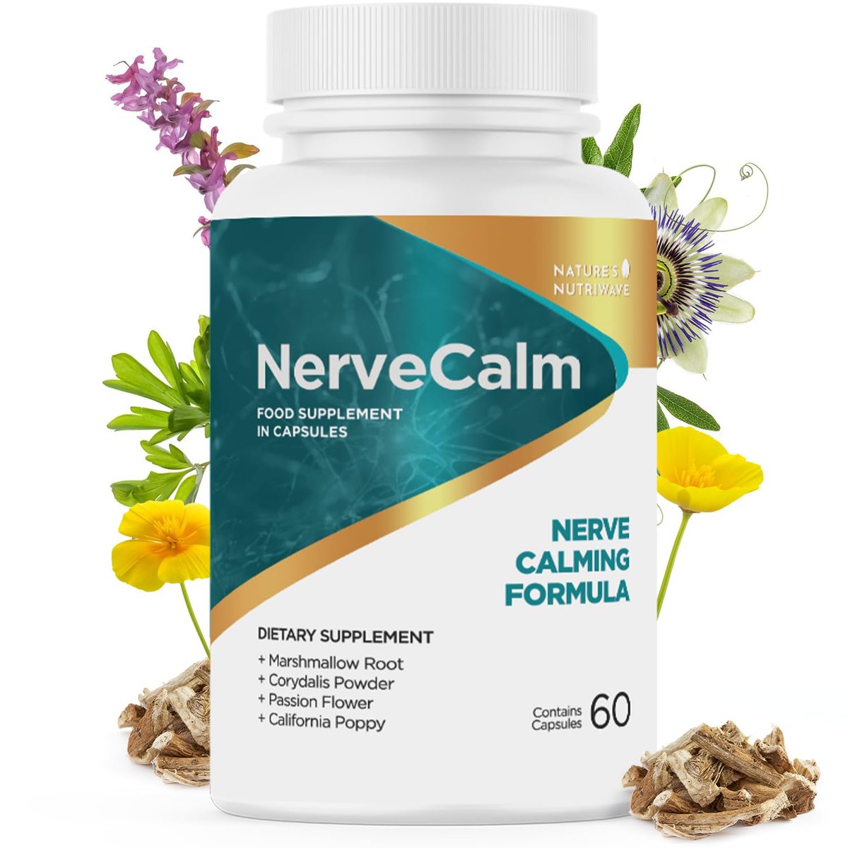 NerveCalm – Natürliches Beruhigungsmittel | Pflanzliche Mischung mit Passionsblume, Feigenkaktus & Kalifornischem Mohn | Vegane Kapseln, Nicht-GVO, 1-Monats-Vorrat | Hergestellt in den USA