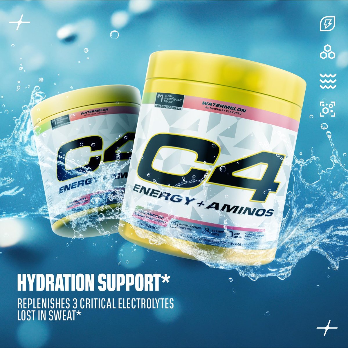 Cellucor C4 Energy + Aminos Pulver – 5g BCAAs & EAAs für Muskelregeneration, 3 Elektrolyte für Hydration, 100mg natürliches Koffein, Pre-Workout, Zuckerfrei, 30 Portionen, Wassermelone