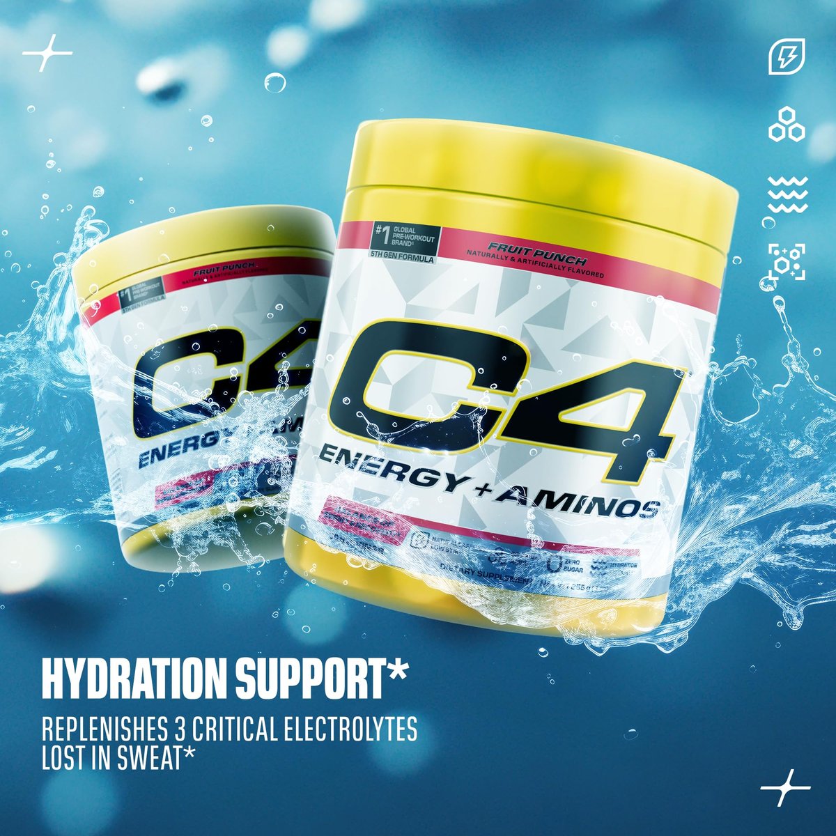 C4 Energy + Aminos Pulver, 5g BCAAs & EAAs für die Muskelregeneration, 3 Elektrolyte für die Hydration, 100 mg natürliches Koffein, Pre-Workout, Zuckerfrei, 30 Portionen, Fruchtpunsch