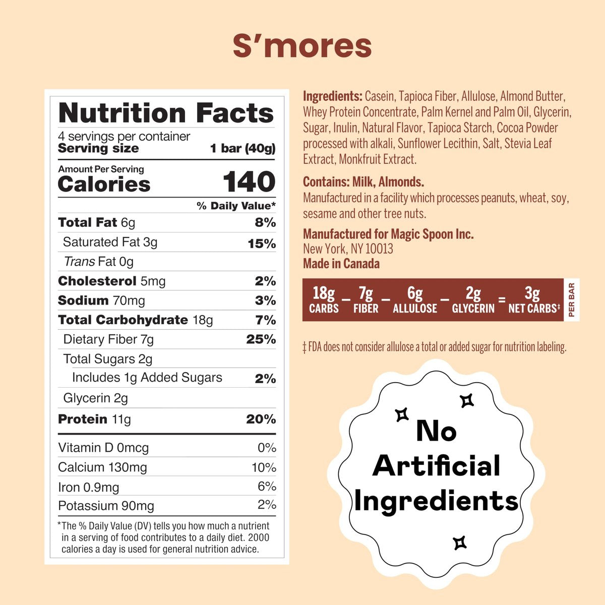 Magic Spoon Treats - 8 Proteinriegel, S'mores - High Protein, Glutenfrei, Zuckerfrei, Keto-freundlich - Gesunde Snacks für Erwachsene