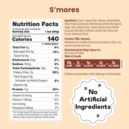 Magic Spoon Treats - 8 Proteinriegel, S'mores - High Protein, Glutenfrei, Zuckerfrei, Keto-freundlich - Gesunde Snacks für Erwachsene