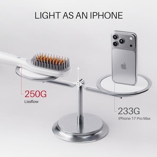 LISSFLOW Thermal-Balance Haarbürsten-Glätter, 185°C professionelle Styling-Temperatur mit Hitzeschutz, 200M+ negative Ionen, Anti-Frizz Keramikbeschichtung, Dual-Voltage, Weiß