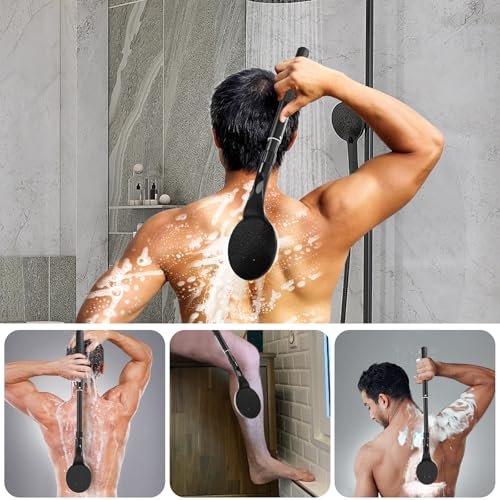 Gobiteli Rückenbürste für die Dusche – 25 cm langer Griff, Körperpeeling-Bürste für Männer, Frauen und Senioren