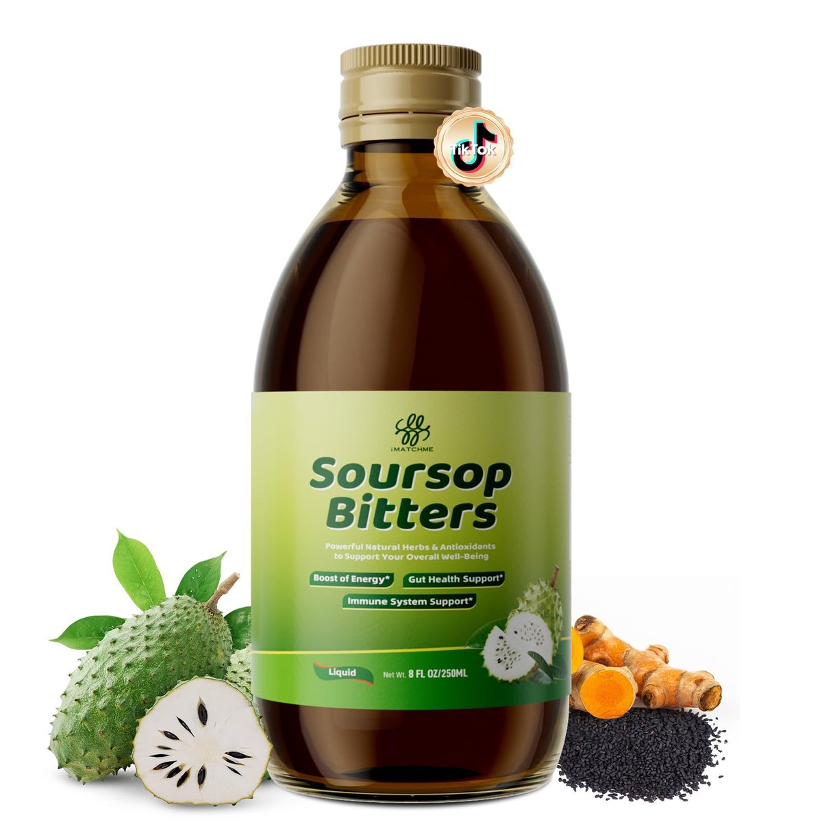 Soursop Bitters Flüssigkeit mit Schwarzkümmel, Kurkuma & Moringa – 15-in-1 Kräutermischung für Immunsystem, Verdauung, Antioxidantien & Hautgesundheit (240 ml)