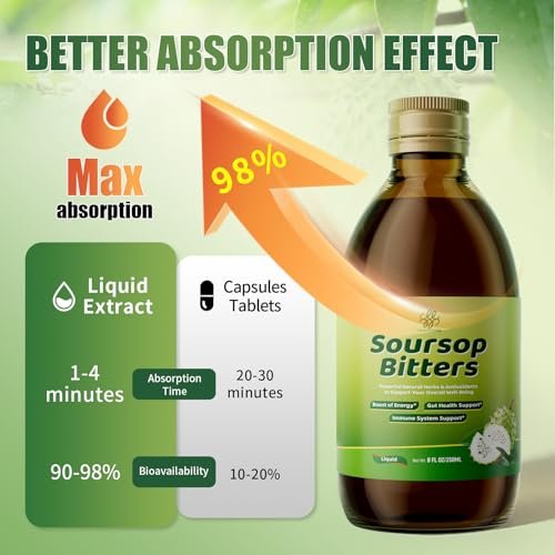 Soursop Bitters Flüssigkeit mit Schwarzkümmel, Kurkuma & Moringa – 15-in-1 Kräutermischung für Immunsystem, Verdauung, Antioxidantien & Hautgesundheit (240 ml)
