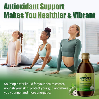 Soursop Bitters Flüssigkeit mit Schwarzkümmel, Kurkuma & Moringa – 15-in-1 Kräutermischung für Immunsystem, Verdauung, Antioxidantien & Hautgesundheit (240 ml)