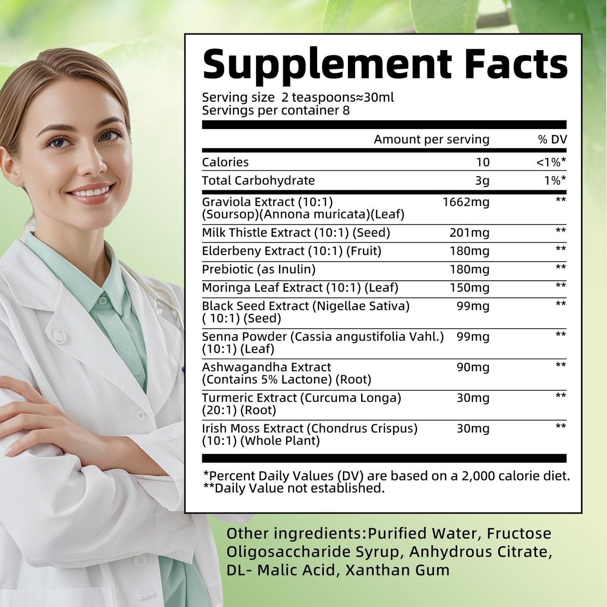 Soursop Bitters Flüssigkeit mit Schwarzkümmel, Kurkuma & Moringa – 15-in-1 Kräutermischung für Immunsystem, Verdauung, Antioxidantien & Hautgesundheit (240 ml)