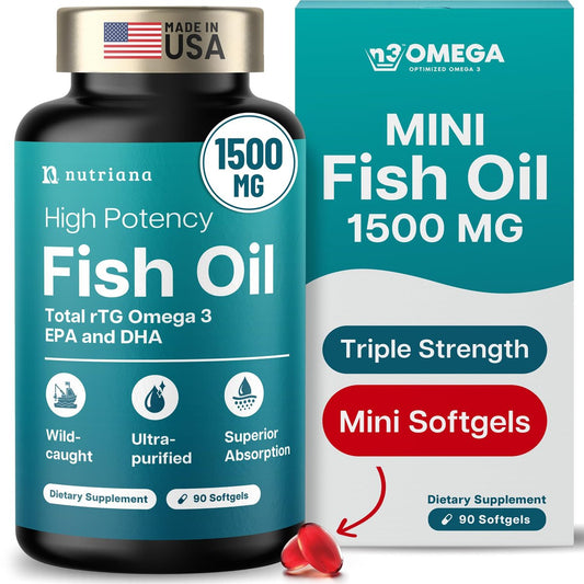 Mini Fischöl Softgels – Dreifache Stärke – Fortschrittliche Formel – 1500 mg Omega 3 mit EPA & DHA – Kleiner als ein Cent – Fischöl Minis – Wild gefangen – 90 Softgels