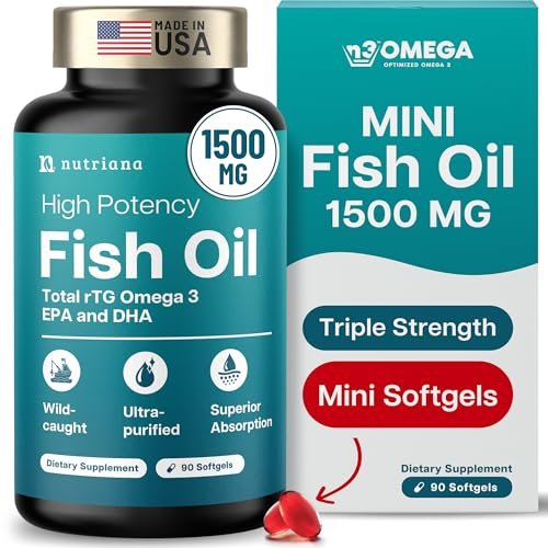 Mini Fischöl Softgels – Dreifache Stärke – Fortschrittliche Formel – 1500 mg Omega 3 mit EPA & DHA – Kleiner als ein Cent – Fischöl Minis – Wild gefangen – 90 Softgels