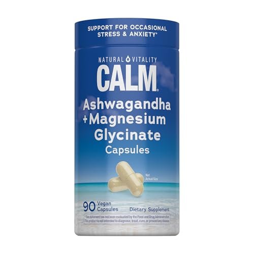 Natural Vitality Calm Ashwagandha + Magnesiumglycinat Kapseln | Unterstützung bei gelegentlichem Stress & Angst | Glutenfrei | 90 Kapseln