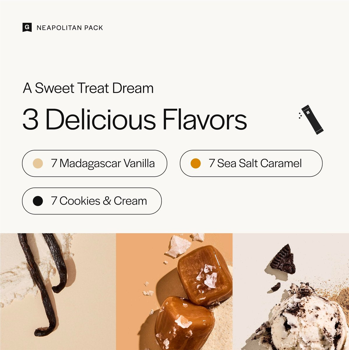 Gainful Geschmacksstäbchen für ungesüßtes Proteinpulver – Sweet Treat Variety Pack mit Vanille, Salted Caramel, Cookies & Cream – geschmacksneutrales Protein aufwerten – ohne Zuckerzusatz – 14 Stück