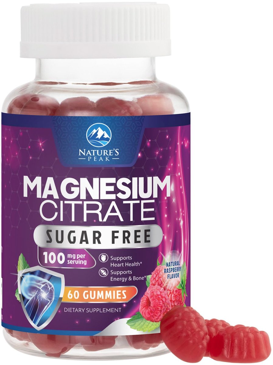 Magnesiumcitrat Gummibärchen Zuckerfrei – Hochdosiert & Gut Absorbierbar für Frauen & Männer – Unterstützt Schlaf, Herzgesundheit, Knochen & Muskeln – 60 Stück