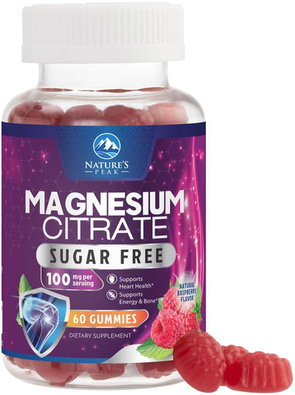 Magnesiumcitrat Gummibärchen Zuckerfrei – Hochdosiert & Gut Absorbierbar für Frauen & Männer – Unterstützt Schlaf, Herzgesundheit, Knochen & Muskeln – 60 Stück