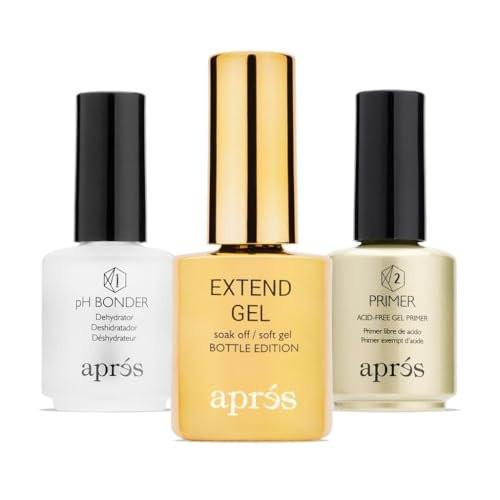 APRÉS Gel-X® Professionelles Nagelverlängerungs-Set – Gold Bottle Extend Gel, pH Bonder, säurefreier Primer, 3 x 15 ml