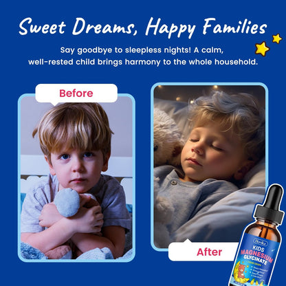 Hovika Kids Magnesium Glycinate Liquid mit L-Theanin Omega-3, Vitamin B6, D3, Zink – Magnesium-Tropfen für Schlaf, Entspannung, Ruhe & Konzentration, 2 Fl Oz Ananasgeschmack