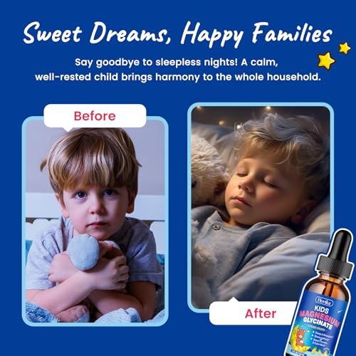 Hovika Kids Magnesium Glycinate Liquid mit L-Theanin Omega-3, Vitamin B6, D3, Zink – Magnesium-Tropfen für Schlaf, Entspannung, Ruhe & Konzentration, 2 Fl Oz Ananasgeschmack