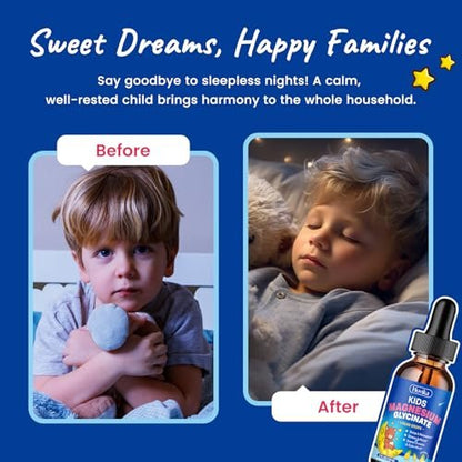 Hovika Kids Magnesium Glycinate Liquid mit L-Theanin Omega-3, Vitamin B6, D3, Zink – Magnesium-Tropfen für Schlaf, Entspannung, Ruhe & Konzentration, 2 Fl Oz Ananasgeschmack