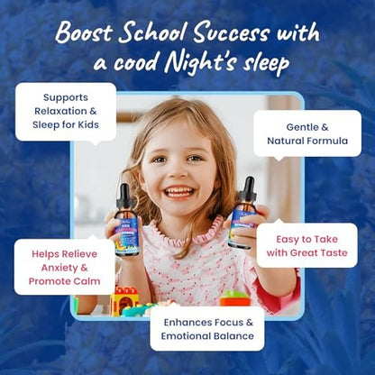 Hovika Kids Magnesium Glycinate Liquid mit L-Theanin Omega-3, Vitamin B6, D3, Zink – Magnesium-Tropfen für Schlaf, Entspannung, Ruhe & Konzentration, 2 Fl Oz Ananasgeschmack