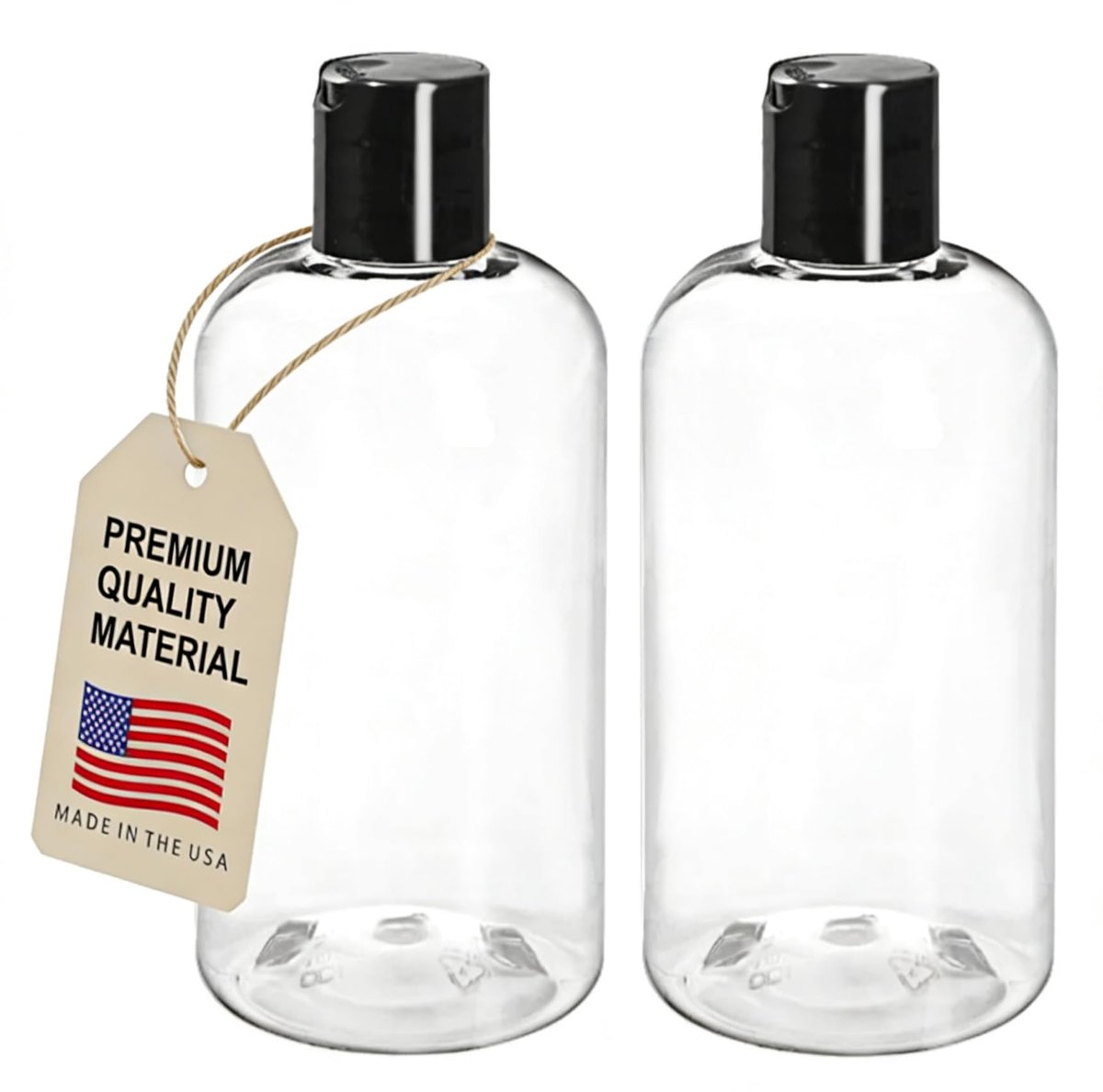 ljdeals 8 oz Klare Plastikflaschen mit schwarzem Disc Top Verschluss, 2er-Pack, BPA-frei, hergestellt in den USA