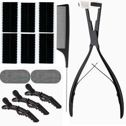 Tape-in Haarverlängerungs-Werkzeug-Kit – Professionelle Edelstahl-Zange mit flacher Oberfläche, Haarclips, Styling-Werkzeuge – Schwarz