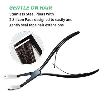 Tape-in Haarverlängerungs-Werkzeug-Kit – Professionelle Edelstahl-Zange mit flacher Oberfläche, Haarclips, Styling-Werkzeuge – Schwarz