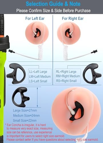 Commountain Weiche Ohrpassstücke für Walkie-Talkie Akustikrohr-Ohrhörer, Silikon-Ohrstöpsel kompatibel mit Motorola Kenwood Baofeng Spulenrohr-Ohrhörer, 6er-Pack, Schwarz, Medium Größe für linkes Ohr