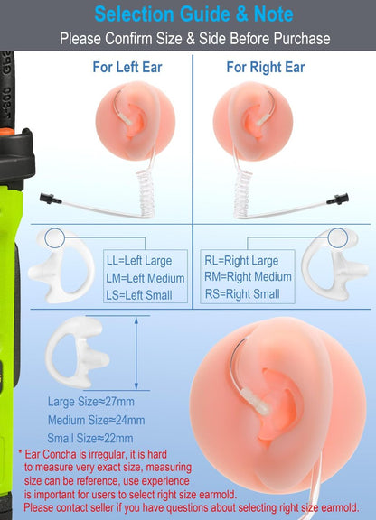 Commountain Weiche Ohrpassstücke für Walkie-Talkie Akustikrohr-Ohrhörer, Silikon-Ohrstöpsel kompatibel mit Motorola Kenwood Baofeng Coil Tube Ohrhörer, 6er-Pack, Transluzent, Mittelgroß für linkes Ohr
